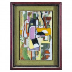 Petite framed multicolor enameled abstract artwork